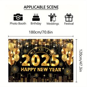 TEMU 2025년 새해 축하 배너 - 블랙 & 골드, 