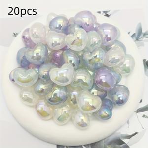 TEMU 20pcs 아크릴 UV 도금된 어두운 곳에서 빛나는 하트 비즈, DIY 보석 만들기, 열쇠고리 및 공예용 22mm 장식 비즈 모음집