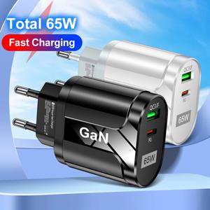 GaN 65W PD USB C타입 충전기, 휴대폰 고속 충전, 아이폰, 샤오미, 삼성, 화웨이, EU, US 플러그 충전기