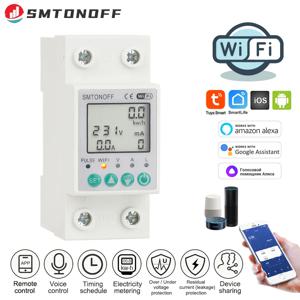 Tuya 똑똑한 생활 wifi 똑똑한 에너지 미터 힘 kWh 미터 전압 보호자를 통해 지구 누출은 alexa 똑똑한 가정을 사용한다