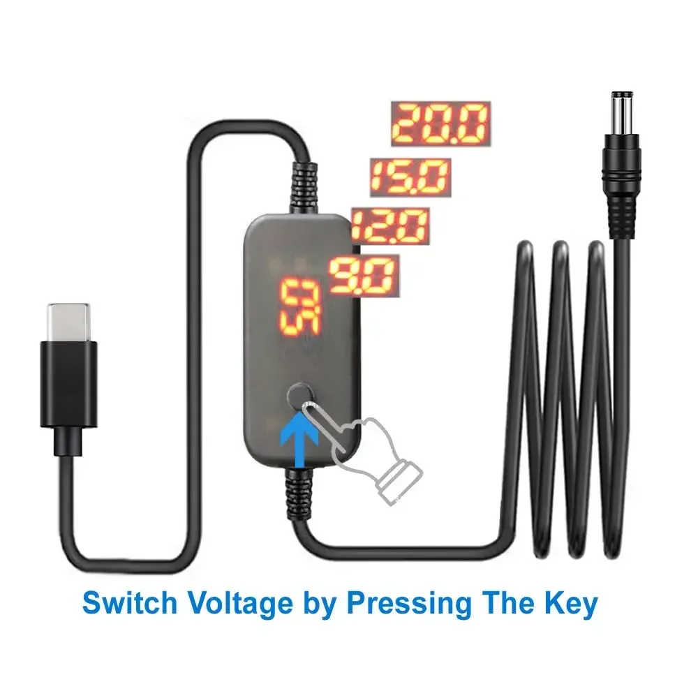 레노버 아수스 HP 에이서 노트북 등용 전원 어댑터 코드, C타입에서 DC5.5 x 2.1mm, 5-20V 가변 전압 PD 고속 충전 케이블