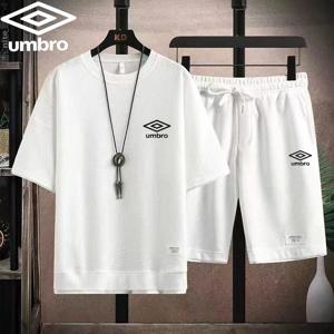 자수 Umbro 여름 남성용 와플 세트, 캐주얼 티셔츠 및 반바지 세트, 남성 스포츠 세트 운동복, 루즈 슈트, 사이즈 3XL