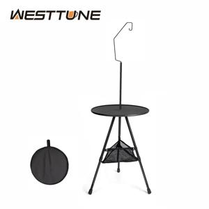 WESTTUNE 캠핑 라운드 테이블 라이트 스탠드, 초경량 휴대용 접이식 테이블, 조절 가능한 다리, 피크닉 실내 및 실외