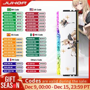 JUHOR 메모리 램 RGB DDR5, UDIMM 데스크탑 UDIMMRAM, PC 컴퓨터 메모리, 하이닉스 칩, 16GB, 6400MHz, 6800MHz, 16GB x 2 개