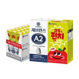 [연세] 세브란스 A2 단백우유 180ml 24팩+과일펀치 사과 주스 190ml 24팩