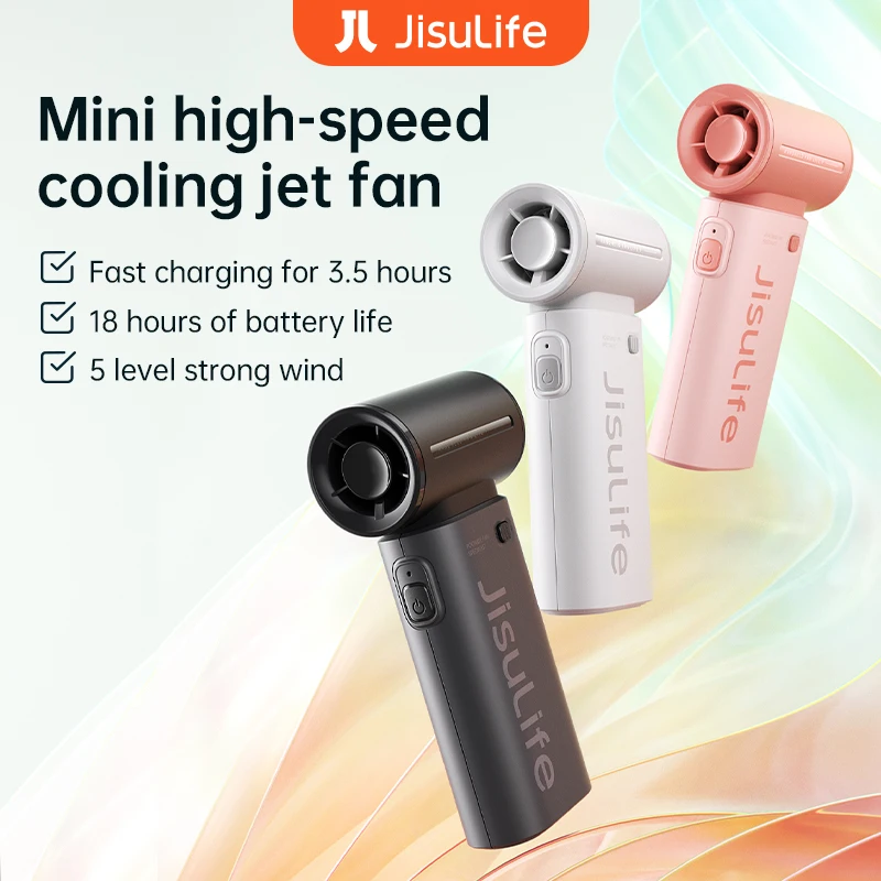 JISULIFE 휴대용 터보 선풍기, 초강풍, 5 단 속도, 긴 배터리 수명, 5000mAh,USB 충전식, 다목적 포켓 선풍기