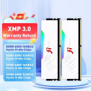 KingBank 브랜드 시리즈 DDR5 RGB RAM 메모리, 데스크탑 화이트 하이닉스 칩용 PC, 16GB, 32GB, 64GB, 6000MHz, 6400 MHz RAM