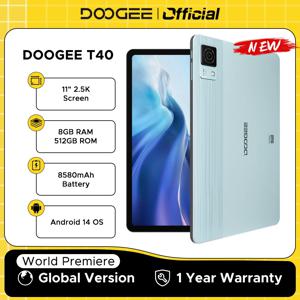 DOOGEE T40 태블릿, 안드로이드 14, 11 인치, 2.5K, 20GB(8 + 12) RAM, 512GB ROM, Helio G99, 8580mAh, 18W 충전 페이스 잠금 해제, 7.6mm 초박형 태블릿