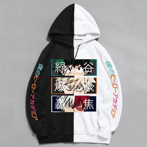 2022 New Anime My Hero Academia 후드 티 남성 풀오버 힙합 후드 티셔츠 패치 워크 여성 Streetwear Long Sleeve Unisex Tops