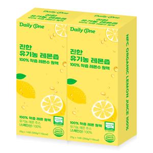 데일리원 진한 유기농 레몬즙 100% 착즙 레몬수 원액 25g X 14포 2통