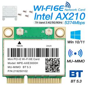 트라이 밴드 미니 PCIE 와이파이 어댑터, 데스크톱 및 노트북용, 5374Mbps 와이파이 6E AX210 Mpe-AXE3000H/ AC7265 무선 카드, BT 5.3, Win10