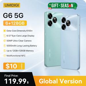 UMIDIGI G6 5G 스마트폰, 울트라 클리어 아이 케어 듀얼 카메라, NFC, 안드로이드 13, 디멘시티 6100 + 6 + 6GB, 128GB, 6.57 인치, 90Hz, 50MP, 신제품 5G