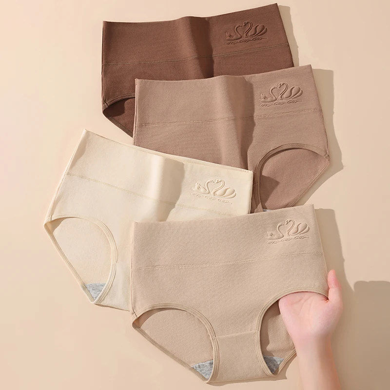 4PCS 높은 허리 여성 팬티 바디 셰이퍼 속옷 통기성 코튼 팬티 플러스 크기 M-5XL 팬티 슬리밍 여성 팬티