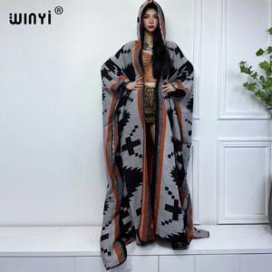 WINYI 새로운 겨울 코트 복장 여성 고품질 드레스 느슨한 두꺼운 따뜻한 여성 kaftan 판초 드레스 후드 걸레 코트 패션 Abaya