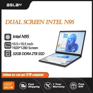 인텔 노트북 10.5 + 10.5 인치 N95 더블 스크린 360 ° 플립 HD 카메라, 32GB DDR4 2TB SSD, 윈도우 11 프로 프로 경량 컴퓨터