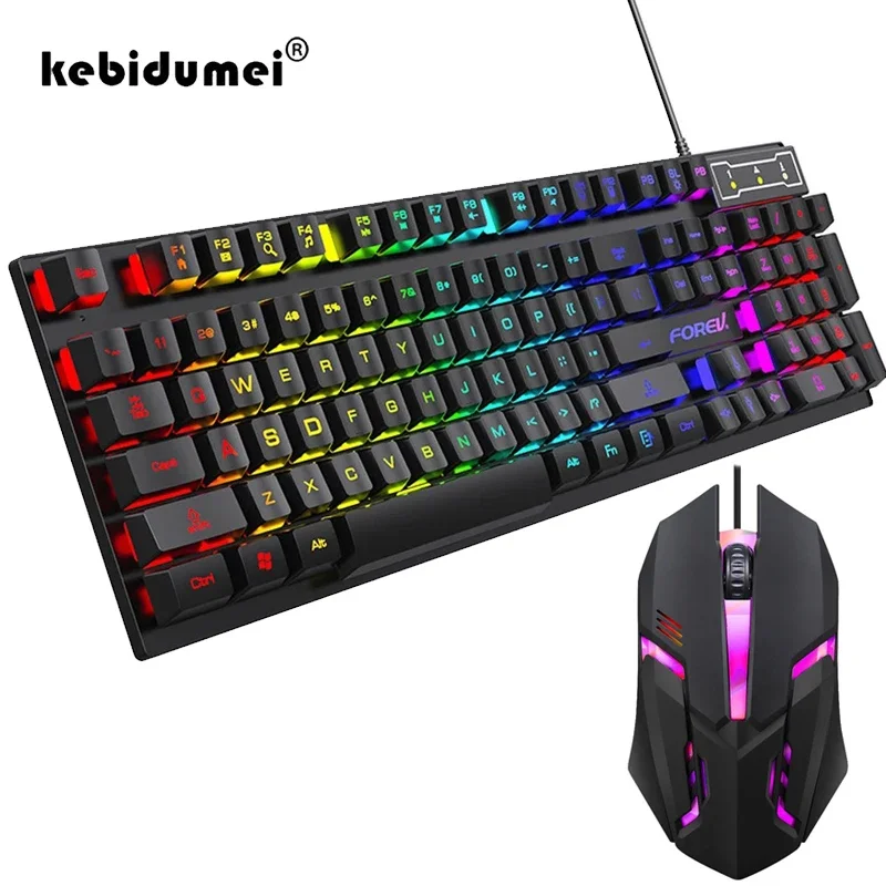 104 키 백라이트 기계식 키보드 유선 게임용 키보드 방수 빛나는 키보드 및 마우스 세트 게이머 PC 노트북 사무실