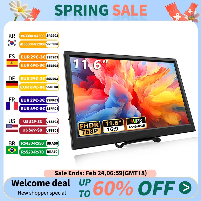 휴대용 HDMI 호환 노트북 두 번째 화면 게이밍 확장 디스플레이, 스위치, PS4, Xbox, 라즈베리 파이용, 11.6 인치 모니터