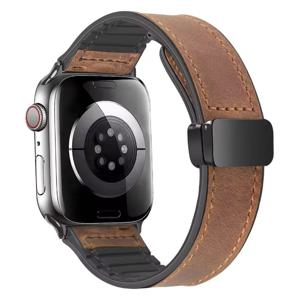 애플 워치 밴드용 스트랩, 정품 가죽 + 실리콘 팔찌, 한국 iWatch 시리즈 9 8 7 6 5SE, 45mm, 44mm, 40mm, 42mm, 41mm, 울트라 49mm