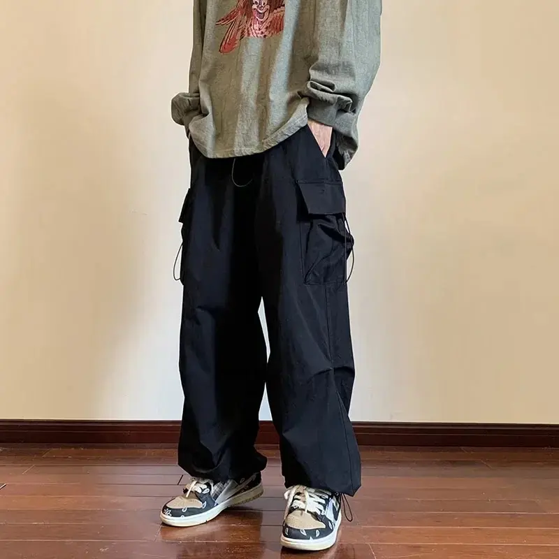 2025 신사용 작업복 멀티 포켓 아메리칸 힙합 바지 남성용 하이 스트리트 봄, 가을 Bunched Foot Assault Pants