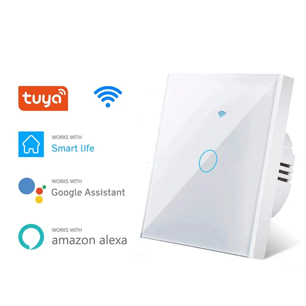 WiFi 스마트 스위치 EU 라이트 벽 터치 스위치 220V 중립 와이어 필요 없음 Tuya 스마트 라이프 Alexa Google 홈 1/2/3Gang과 함께 작동