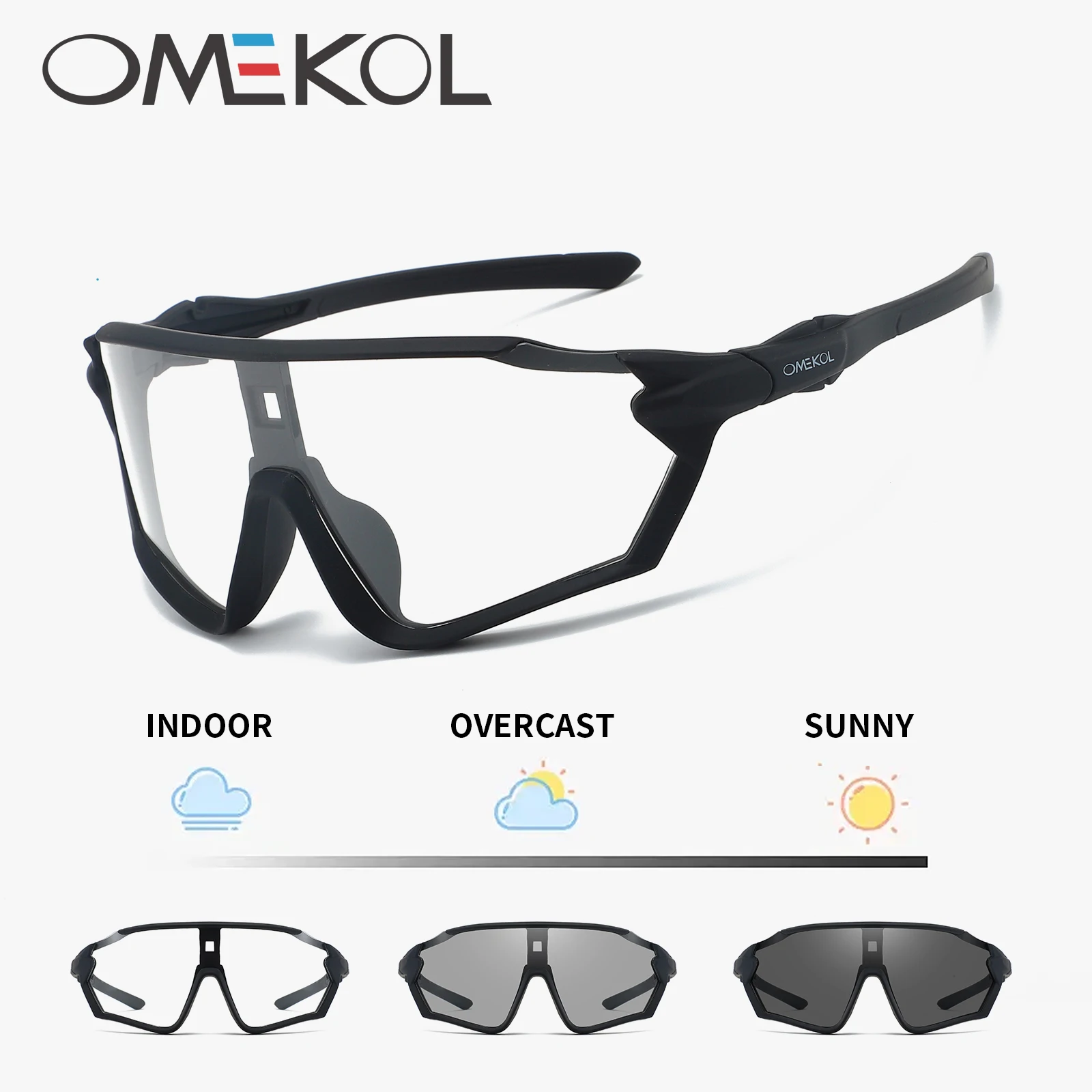 OMEKOL 브랜드의 새로운 Photochromic 사이클링 선글라스 남자 여자 야외 스포츠 산악 자전거 자전거 안경 MTB 야구 안경