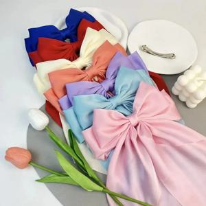 단색 새틴 리본 큰 리본 머리핀 용수철 클립, 여성용 헤어 액세서리, 트렌디 한국 여름 모자, 2024