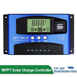 MPPT 태양광 충전 컨트롤러, 12V, 24V, 태양 전지 패널 배터리 충전기, 부하 포함 듀얼 USB LCD 디스플레이 레귤레이터, 30A, 40A, 50A, 60A, 100A