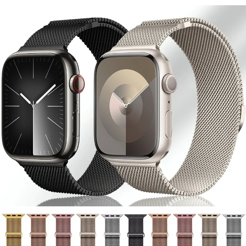 애플 워치 밴드용 메쉬 메탈 루프 밴드 40mm 41mm 38mm 42mm 49mm 마그네틱 스테인리스 스틸 스트랩 iWatch 시리즈 9 8 SE 7 6 5용