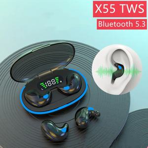 X55 미니 무선 이어폰 블루투스 헤드폰 소음 감소 스포츠 게임 수면 블루투스 50 이어 버드 HIFI 스테레오 음악 헤드셋