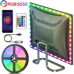 RGB 5050 LED 조명 스트립, USB 적외선 리모컨, 유연한 램프 테이프, 리본 다이오드, 축제 파티, TV 책상 침실용, 5V