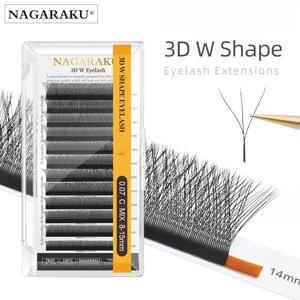 NAGARAKU 자동 꽃 W 볼륨 모양 꽃, 3D 프리메이드 팬, 자연스러운 부드러운 빛, 개별 속눈썹, 풀 밀도 인조 밍크 클러스터