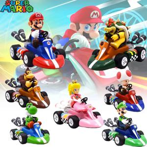 슈퍼 마리오 당겨 자동차 녹색 요시 돈키콩 Bowser 루이지 두꺼비 공주 복숭아 액션 피규어 장난감 애니메이션 게임 인형 아이 선물