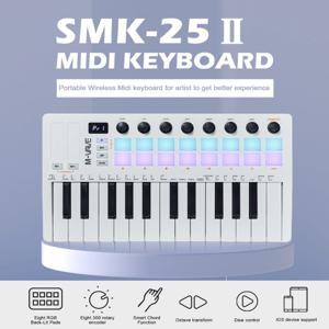 M-VAVE SMK-25 II MIDI 패드 컨트롤러 키보드 USB 미니 25 키, 16 RGB 드럼 패드, 8개의 손잡이 및 음악 제작, 소프트웨어 포함
