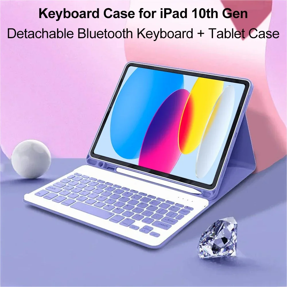 iPad 10세대 2022용 키보드가 포함된 10.9인치 케이스, iPad 10세대용 분리형 무선 블루투스 키보드 + 태블릿 커버