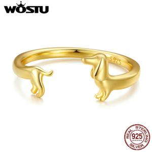 WOSTU 진짜 925 스털링 실버 귀여운 닥스 훈트 개 여성을위한 조절 가능한 반지 원래 오픈 동물 반지 파인 패밀리 쥬얼리 선물