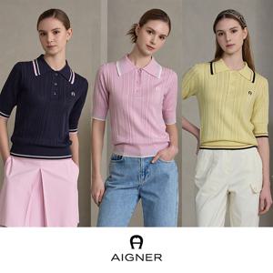[★한정수량] 24SS AIGNER 실크블렌디드 썸머 카라 니트