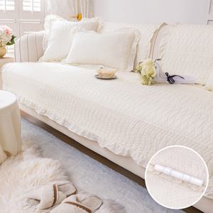 한빛카페트 프릴 순면 와이드 넓은 쇼파패드 소파커버 고정형 3s