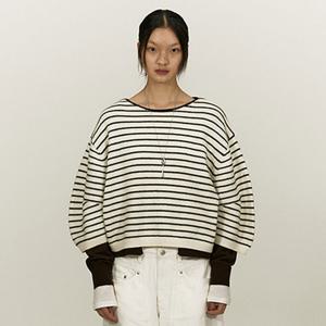 [최초가 168,000원] STRIPE BALLOON SLEEVE KNIT TOP [STRIPE]