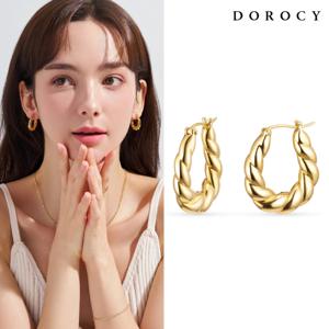 18K 볼륨 할로우 로프 링귀걸이