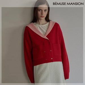 [비뮤즈맨션] Sailor collar double cardigan - Red [BE24WIKN002RD]