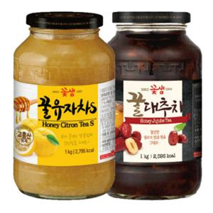 꽃샘 꿀대추차 1kg + 꿀유자차S 1kg 벌꿀 꿀유자 손님접대 달달한차 카페대추차 크리스마스 파티 사무실