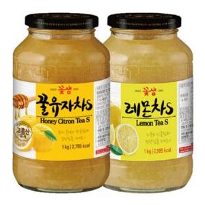 꽃샘 레몬차S 1kg + 꿀유자차S 1kg 레몬청 꿀레몬차 아이간식 돌잔치 답례품 선물 손님접대 아이간식 학원