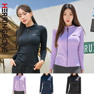 헤링본 여자 래쉬가드 집업 긴팔 상의 레귤러핏 수영복 빅사이즈 비치웨어 바캉스 스윔 RF338W