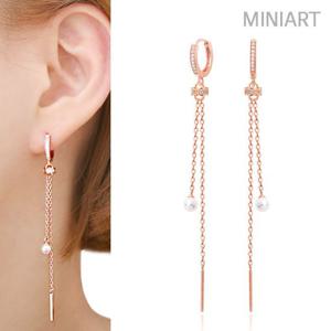 [미니아트] 14K Gold-pin 로즈골드 원터치 롱귀걸이 MS627