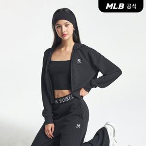 [MLB공식] 여성 베이직 럭슬레저 크롭 후드집업 NY (Black)