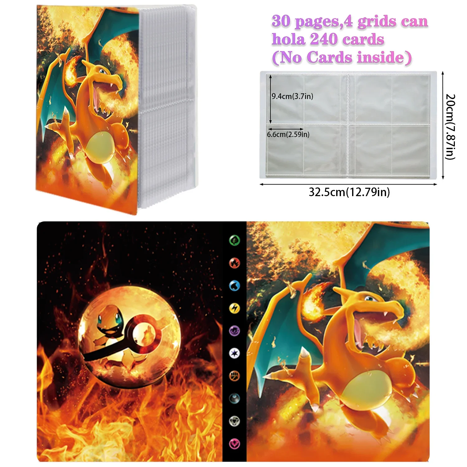 새로운 Charizard 홀더 바인더 컬렉션 폴더 포켓몬 앨범 240Pcs 카드 도서에 대한 애니메이션 카드 수호자 노트북