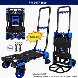 FW-90TP 다기능 접이식 트롤리, 4 륜 플랫 베드 트럭, 가정용 수하물 카트, 휴대용 핸드카트, 야외 캠핑 왜건