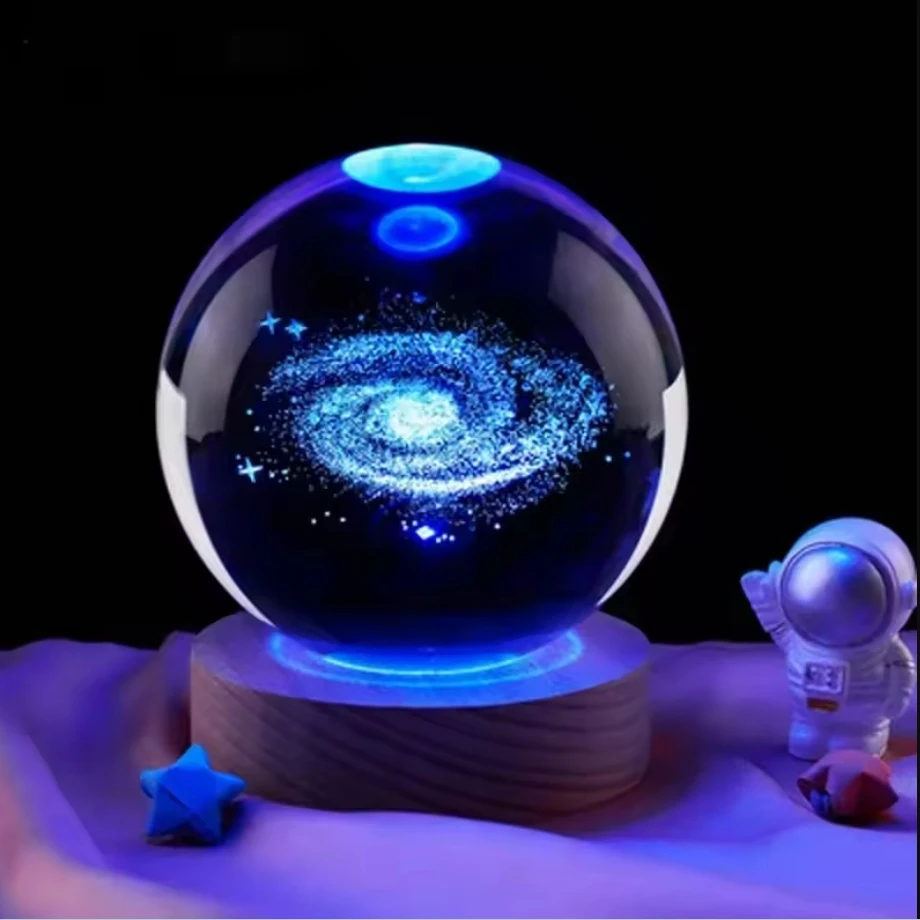 LED 야간 조명 갤럭시 크리스탈 볼 테이블 램프 3D 행성 달 빛나는 행성 머리맡 조명 침실 홈 장식 크리스마스 선물