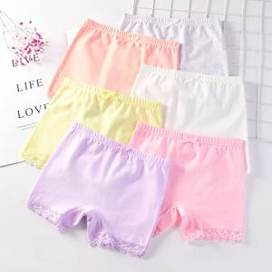 여자 안전 팬티 어린이 면화 어린이 속옷 어린이 팬티 만화 해변 짧은 솔리드 컬러 2-11 세 2/6pcs