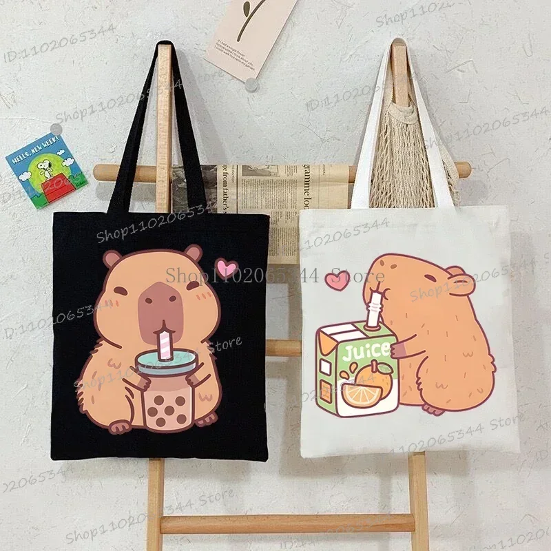 Bobo Tea Capybara 그래픽 여성 핸드백 하라주쿠 동물 숄더 백 패션 만화 토트 쇼핑백 여성용 사이드 백